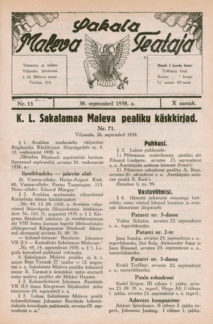 Sakalamaa Maleva Teataja ; 13 1938-09-30