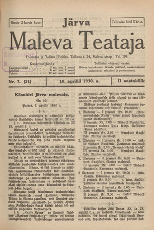 Järva Maleva Teataja ; 7 (31) 1930-04-10