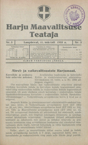 Harju Maavalitsuse Teataja ; 3 1933-03-11
