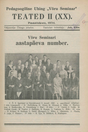 Pedagoogiline Ühing "Võru Seminar" : teated ; II (XX) 1934-03