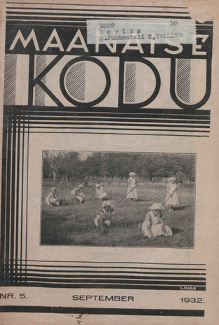 Maanaise Kodu : rahvalik kodumajanduse ajakiri ; 5 1932-09