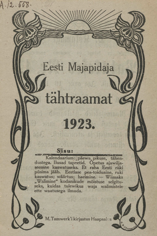 Eesti majapidaja tähtraamat 1923 ; 1922
