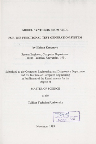 Model synthesis from VHDL for the functional test generation system