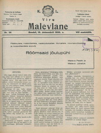 K. L. Viru Malevlane ; 26 1936-12-18