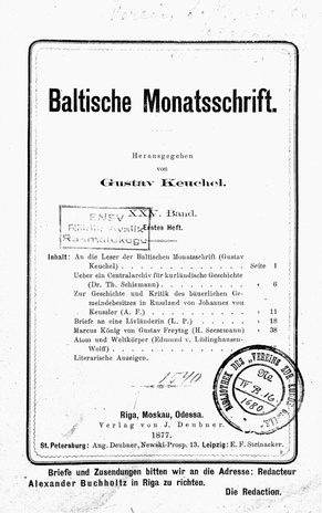 Baltische Monatsschrift ; 1 1877