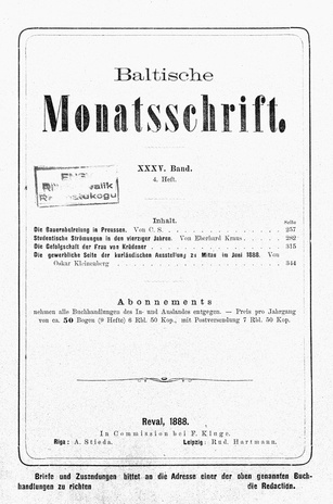 Baltische Monatsschrift ; 4 1888