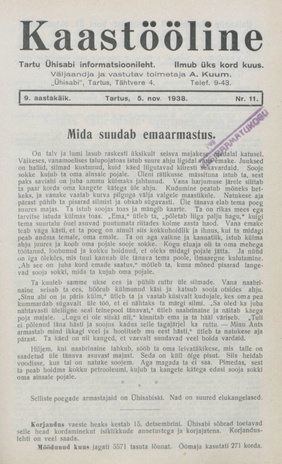 Kaastööline : Tartu Ühisabi Informatsioonileht ; 11 1938-11-05