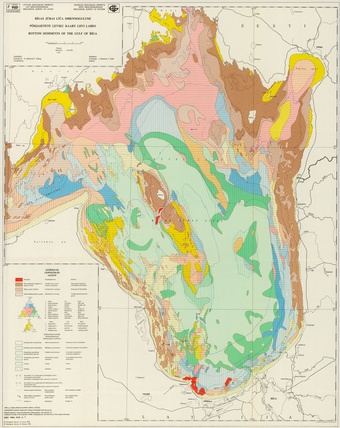 Bottom sediments of the gulf of Riga = Põhjasetete leviku kaart Liivi lahes = Rīgas jūras līča dibennogulumi 