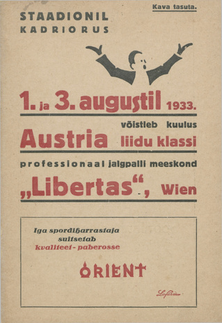 Viini kuulus jalgpallimeeskond "Libertas" - Tallinnas : 1. ja 3. augustil 1933 : [meeskonna tutvustus]