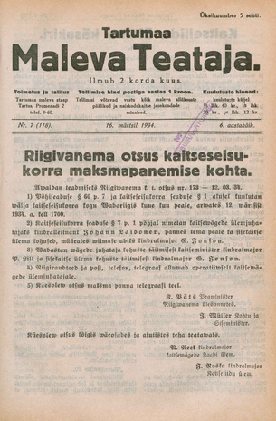 Tartumaa Maleva Teataja ; 7 (118) 1934-03-16