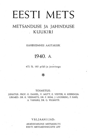 Eesti Mets ; sisukord 1940
