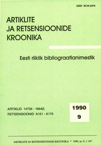 Artiklite ja Retsensioonide Kroonika = Летопись статей и рецензий ; 9 1990-09