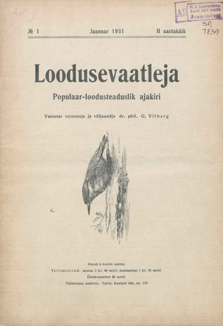 Loodusevaatleja : populaar-loodusteaduslik ajakiri ; 1 1931-01