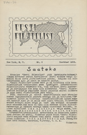 Eesti filatelist = The Estonian philatelist ; 5 1959
