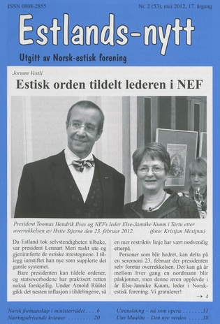 Estlands-nytt : allment tidsskrift for Estlands-interesserte ; 2 (53) 2012-05