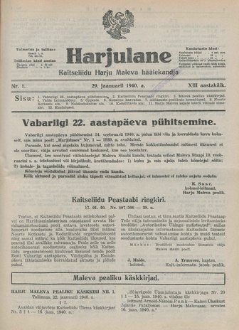 Harjulane : Kaitseliidu Harju Maleva häälekandja ; 1 1940-01-29