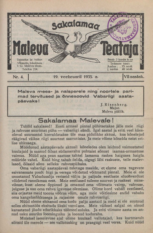 Sakalamaa Maleva Teataja ; 4 1935-02-19