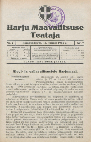 Harju Maavalitsuse Teataja ; 7 1934-06-11