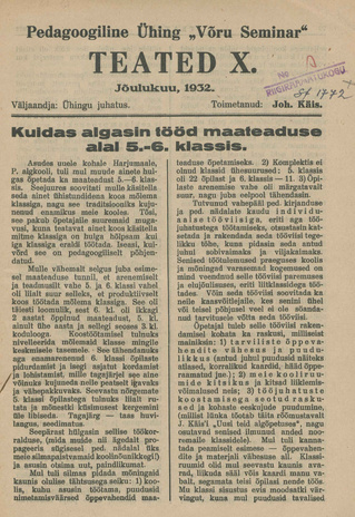 Pedagoogiline Ühing "Võru Seminar" : teated ; X 1932-12