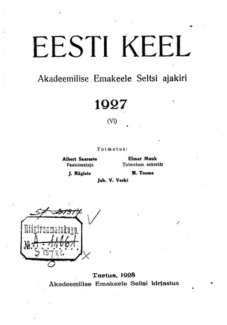 Eesti Keel ; sisukord 1927
