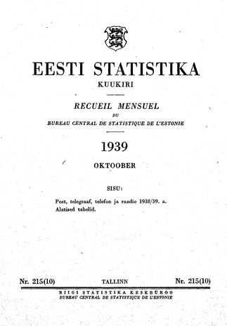 Eesti Statistika : kuukiri ; 215 (10) 1939-10