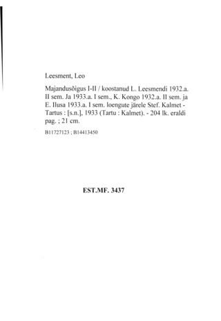 Majandusõigus ; I : koostanud L. Leesmendi 1932. a. II sem. ja 1933. a. I sem. loengute järele Ev. Alberg