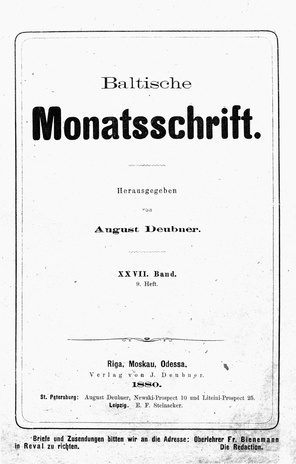 Baltische Monatsschrift ; 9 1880