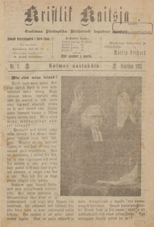 Kristlik Kaitsja : Eesti metodistide häälekandja ; 1 1922-01