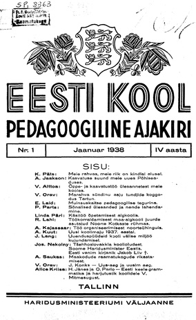 Eesti Kool ; 1 1938-01