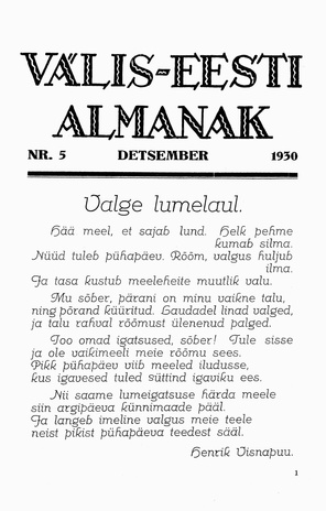 Välis-Eesti Almanak ; 5 1930-12