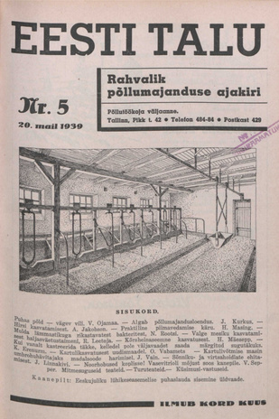 Eesti Talu : rahvalik põllumajanduse ajakiri ; 5 1939-05-20
