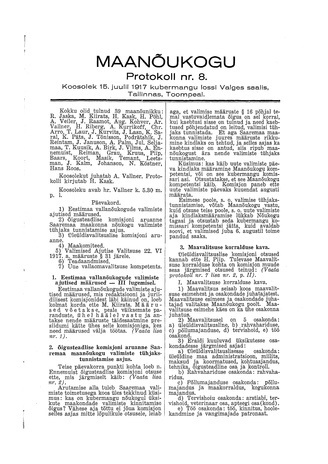 Maanõukogu protokoll nr.8 (15. juuli 1917)