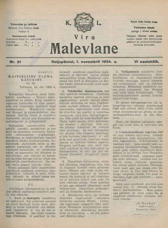 K. L. Viru Malevlane ; 21 1934-11-01
