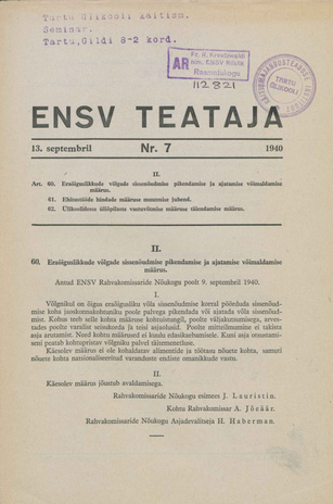 Eesti NSV Teataja ; 7 1940-09-13