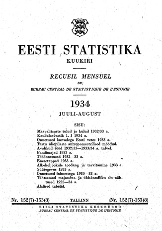 Eesti Statistika : kuukiri ; 152-153 (7-8) 1934-07/08