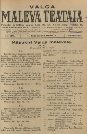Valga Maleva Teataja ; 20 1929-12-01