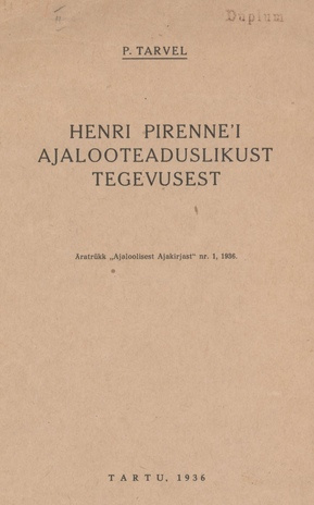 Henri Pirenne'i ajalooteaduslikust tegevusest