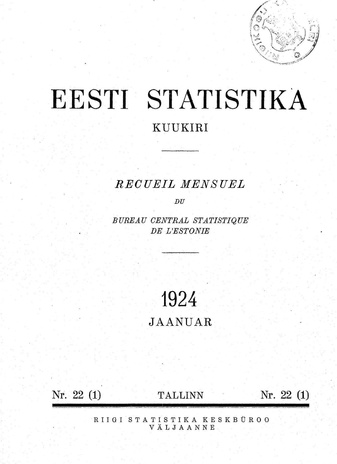 Eesti Statistika : kuukiri ; 22 (1) 1924-01