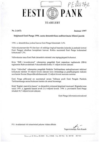 Eesti Pank : teabeleht ; 2 (167) 1997-01