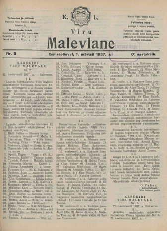 K. L. Viru Malevlane ; 5 1937-03-01