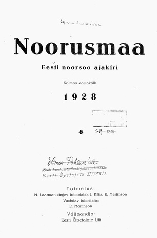 Noorusmaa ; sisukord 1928