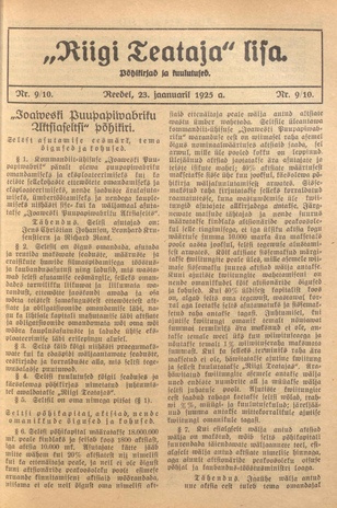 Riigi Teataja Lisa : seaduste alustel avaldatud teadaanded ; 9/10 1925-01-23