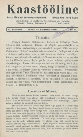 Kaastööline : Tartu Ühisabi Informatsioonileht ; 11 1939-11-13