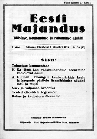 Eesti Majandus ; 39 1924-10-07