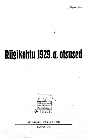 Riigikohtu otsused ; 1929