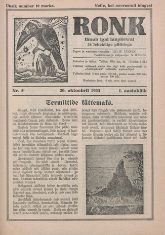 Ronk : perekonna ja noorsoo ajakiri ; 5 1923-10-20