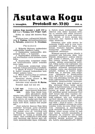Asutawa Kogu protokoll nr.33 (6) (8. juuli 1919)