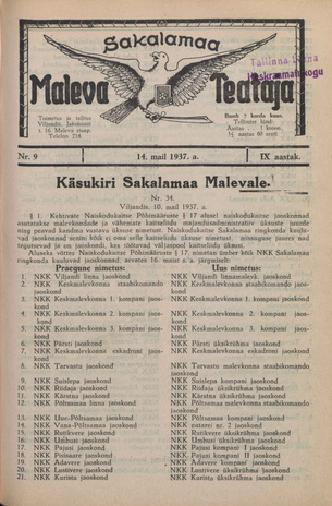 Sakalamaa Maleva Teataja ; 9 1937-05-14