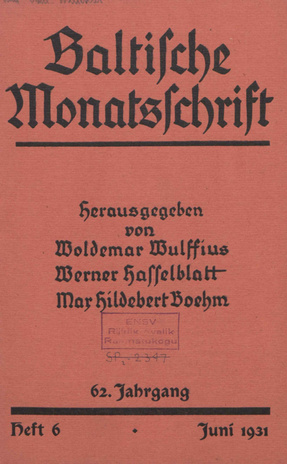 Baltische Monatsschrift ; 6 1931-06
