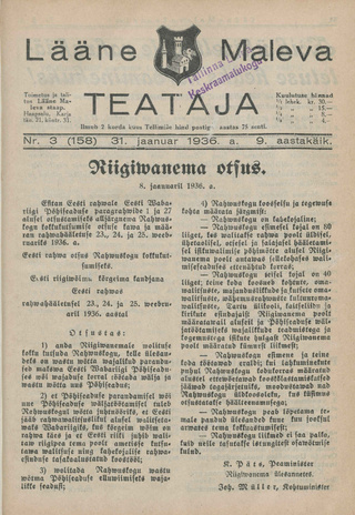 Lääne Maleva Teataja ; 3 (158) 1936-01-31
